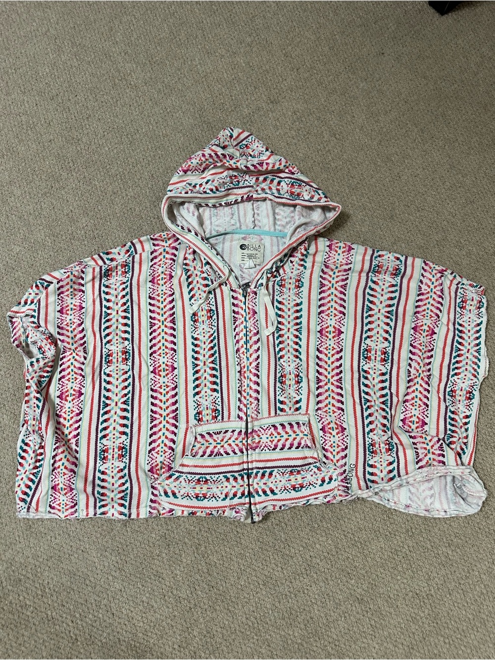 Billabong Women’s Pink Multicolor Hooded Swim Cover-Up Top - small - Picture 3 of 8